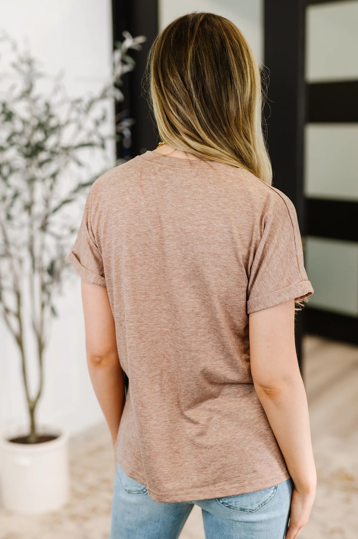 Henley top tan v-neck