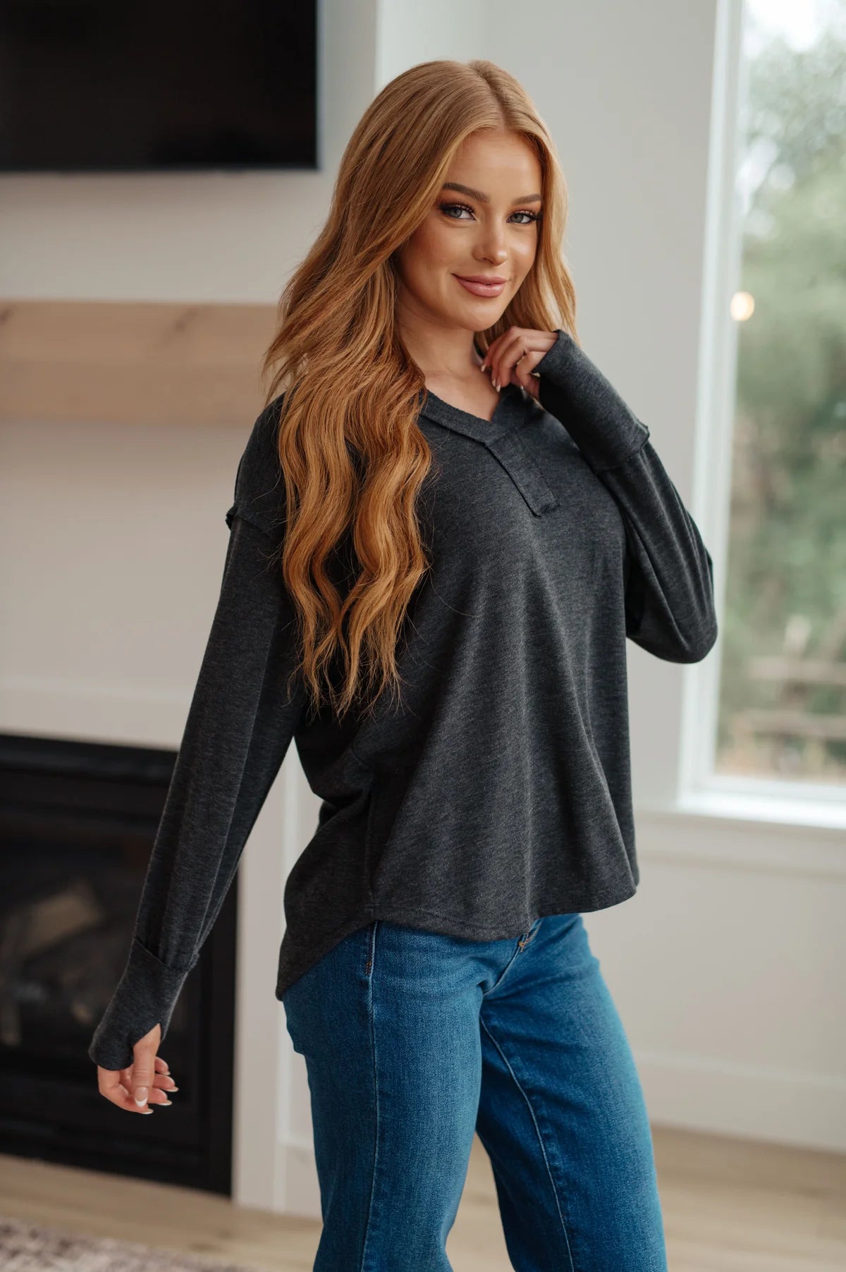 Black long sleeve top w/ thumb holes