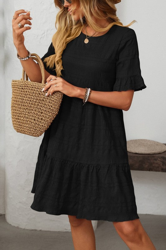 RUFFLE SLEEVE A-LINE TIERED DRESS