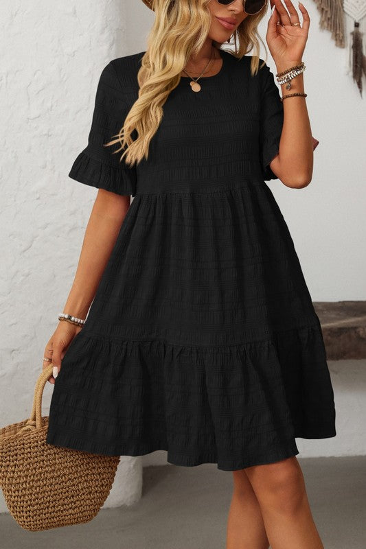 RUFFLE SLEEVE A-LINE TIERED DRESS