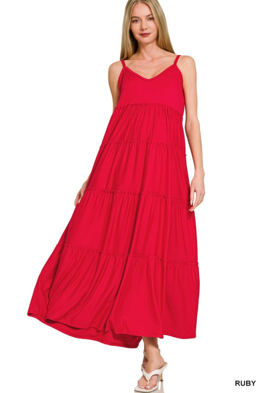 CAMI MAXI TIERED DRESS W/Pockets