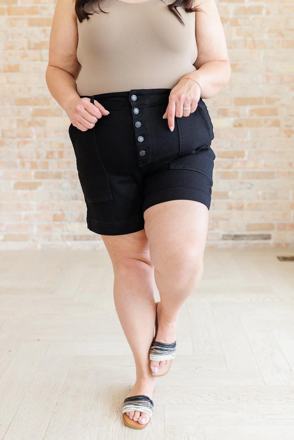 Reagan High Rise Button Fly Trouser Shorts by Judy Blue