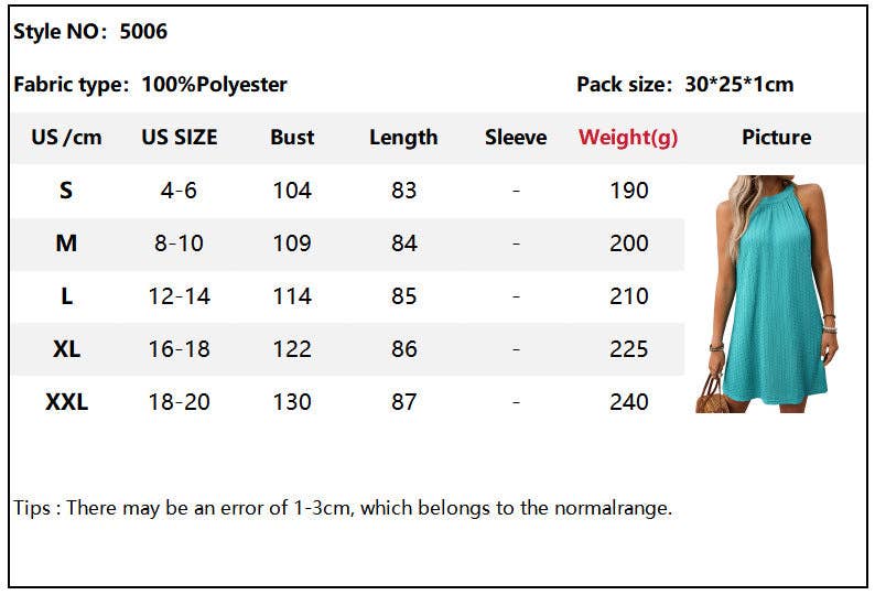 Solid Color Round Neck Hanging Neck Loose Sleeveless Dress Women: Turquoise green / 100%Polyester /