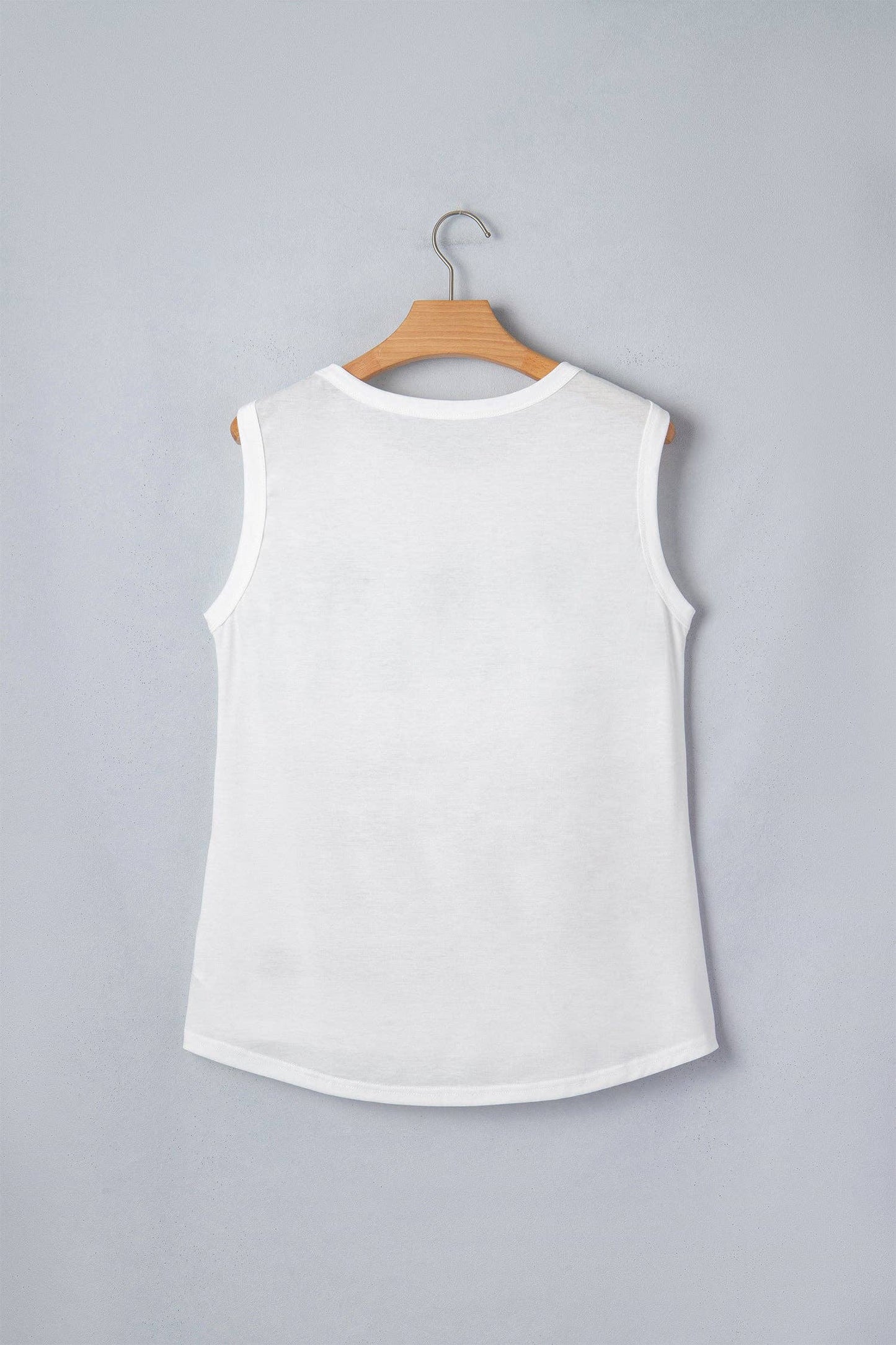 White Vintage Stars and Stripes Printed Casual Tank Top: White / 95%Polyester+5%Elastane /