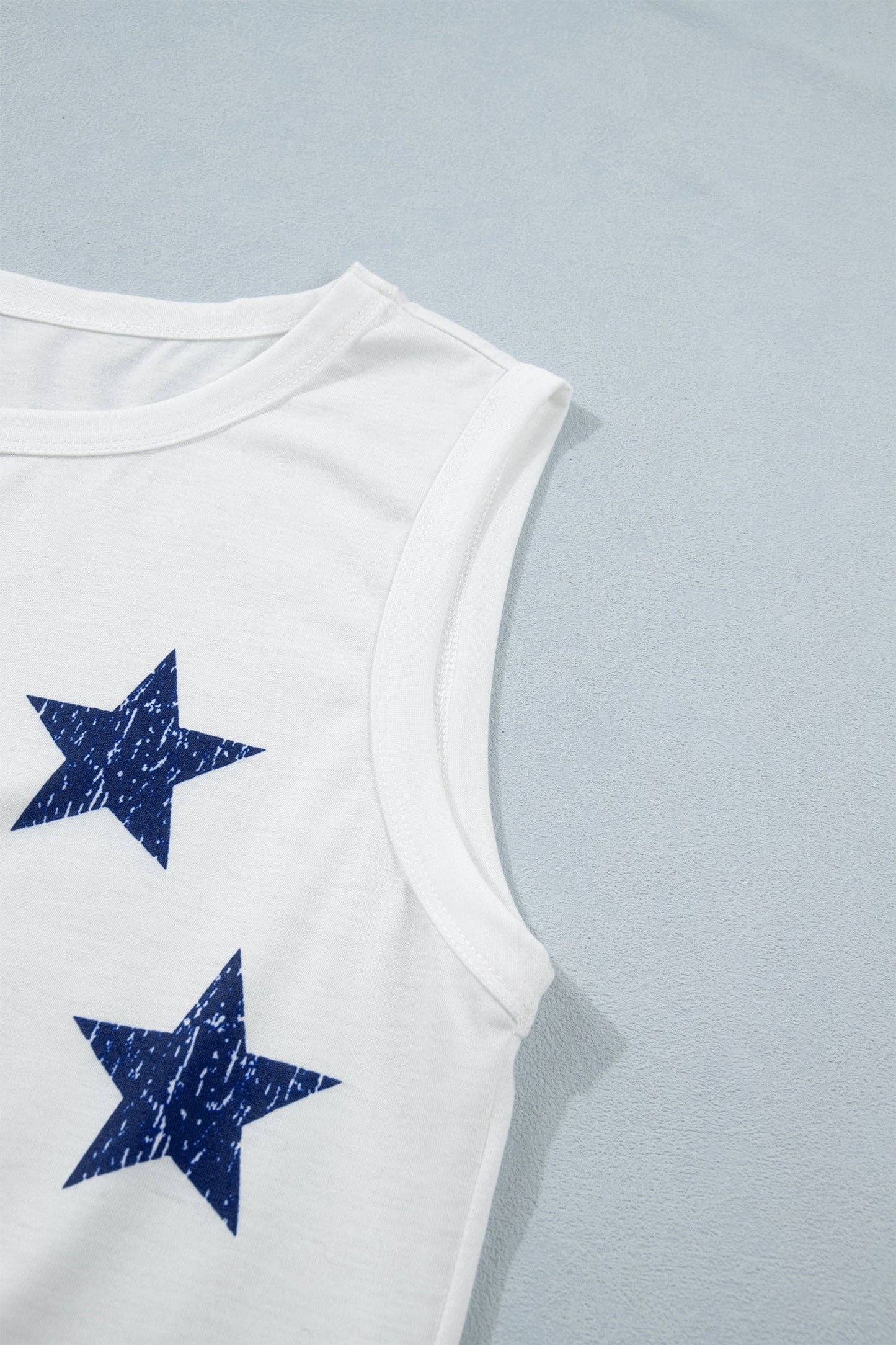 White Vintage Stars and Stripes Printed Casual Tank Top: White / 95%Polyester+5%Elastane /